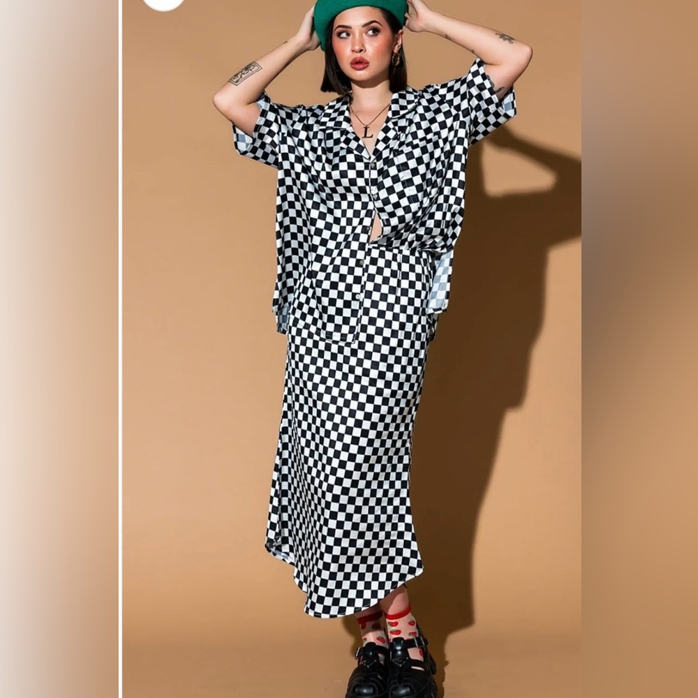 Black and White Checkered Shirt and Skirt Set Dressed In LALA Small